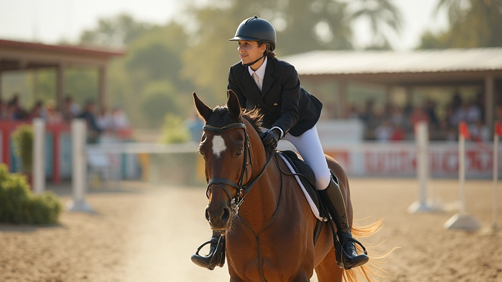 فارس متقدم يقفز في مسابقة رسمية مع حصان متدرب